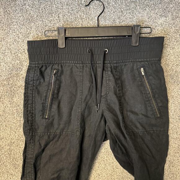 Athleta Pants Womens 4P Black Linen Jogger Elastic Waist Zip Pockets Cuffed - Picture 8 of 16